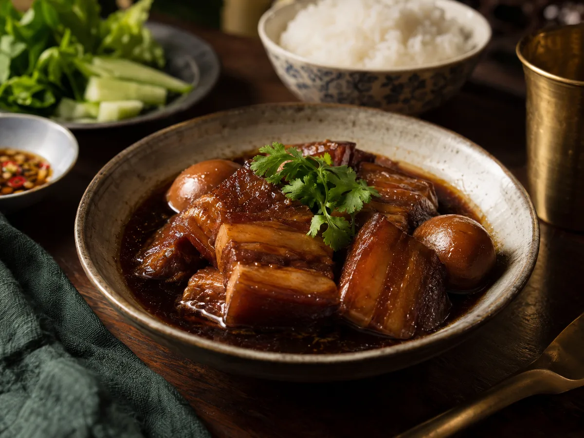 หมูโคสไตล์ปักษ์ใต้ในซอสสีเข้มรสหวานเค็ม