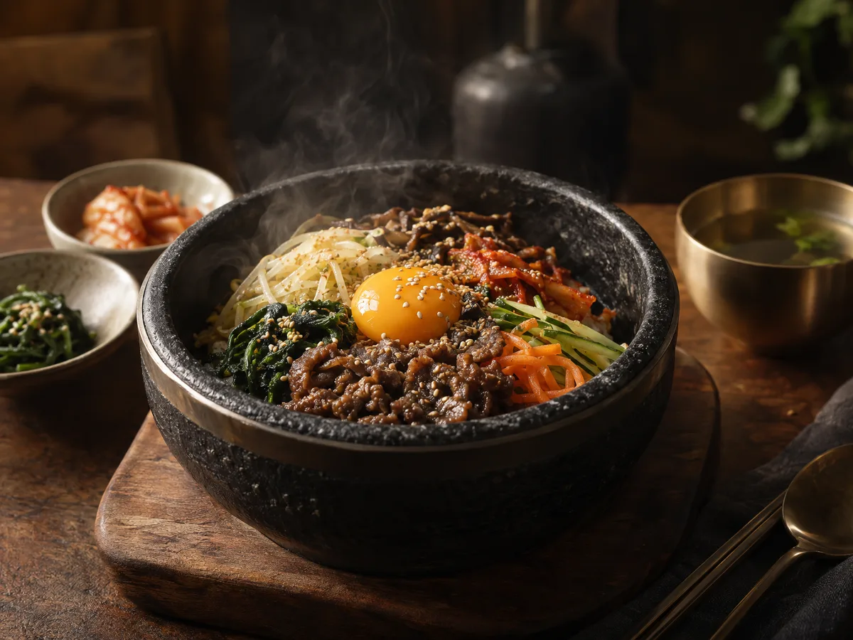 บิบิมบับหม้อหินกับไข่แดงดิบ