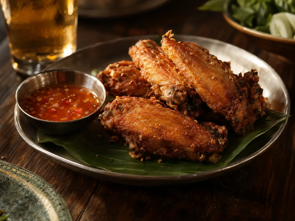 ปีกไก่ทอดกรอบกับน้ำจิ้มไก่