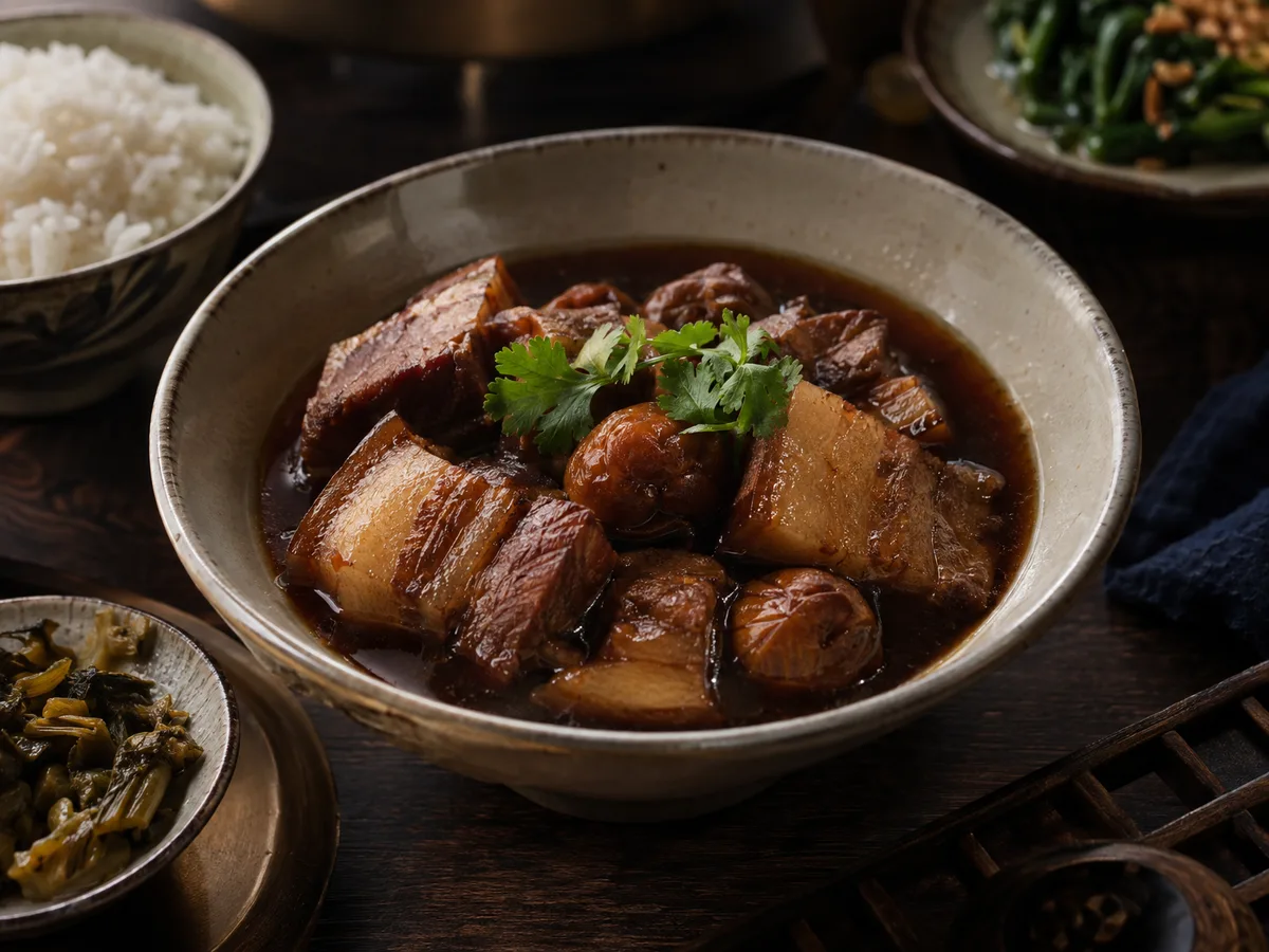 หมูต้มบ๊วยในน้ำซุปเข้มข้น
